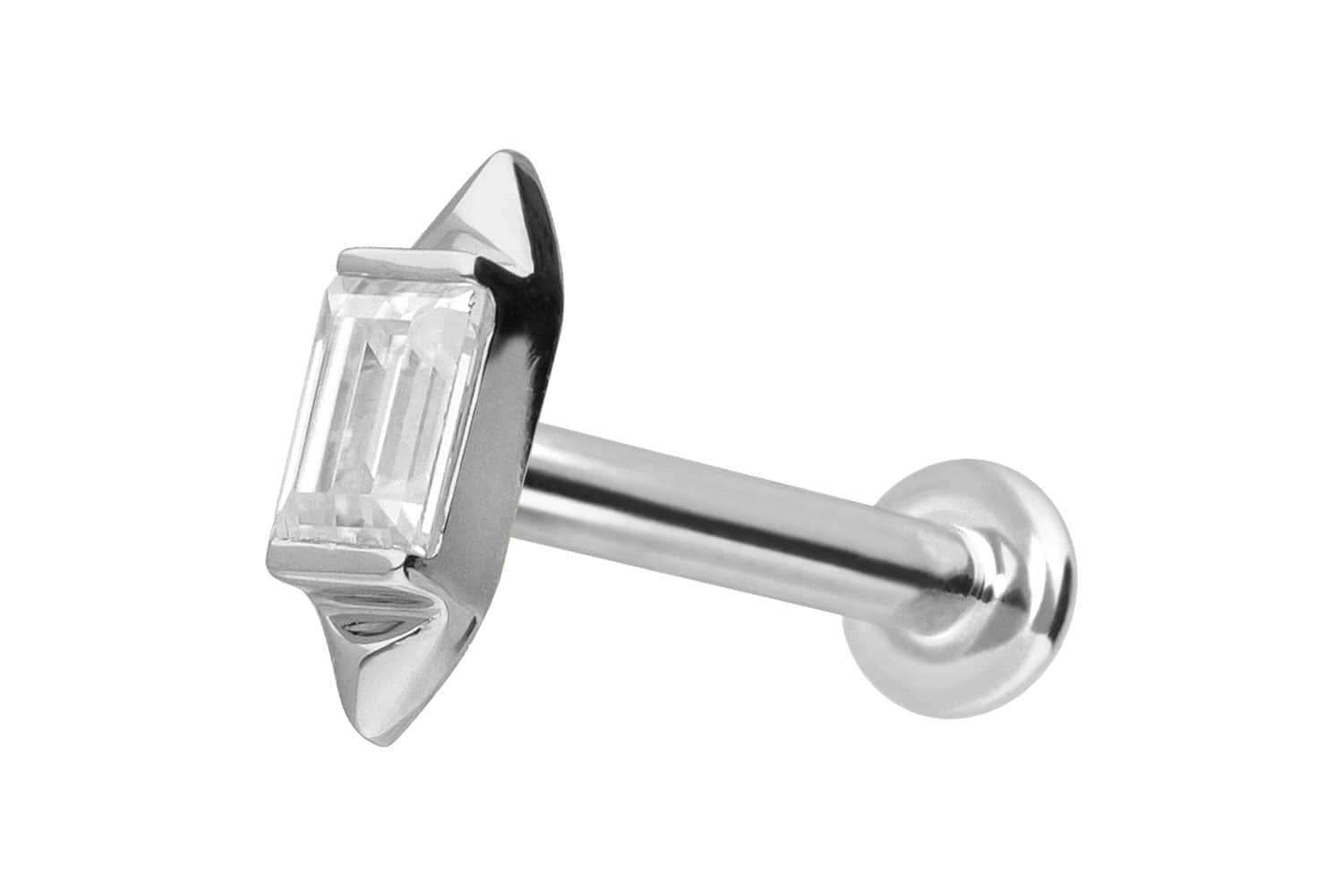 14 Karat Gold Labret Piercing mit Push Fit MOISSANIT-RECHTECK + 2 SPITZEN